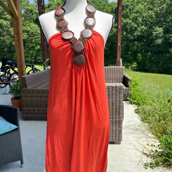 max studio orange dress Max Studio Womens Maxi Dress Tiered Ruffle Elastic Waist Burnt Orange Size Small